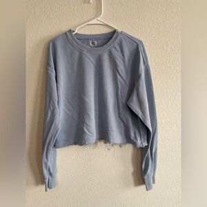 Cotton On Blue Cropped Crew Neck Sweatshirt fringed size M